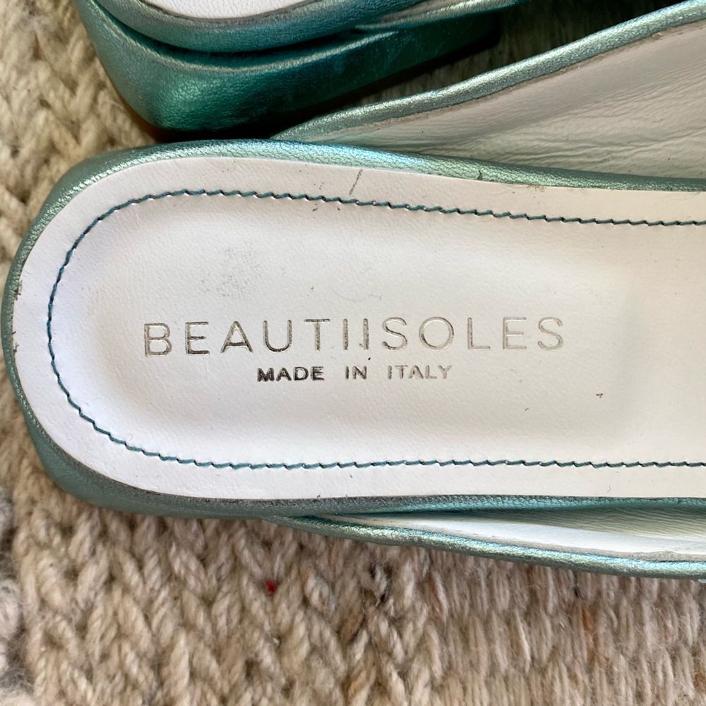 Woven Metallic Blue Mules - Picture 9 of 11